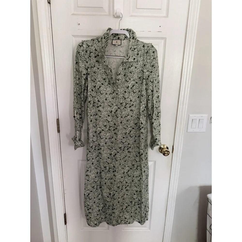Tuckernuck Green Floral Maxi Shirt Dress Womens Small Button Front Long Sleeve - Picture 1 of 3